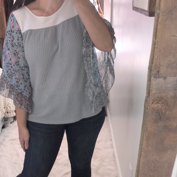 Floral waffle knit medium boho top - Picture 1 of 5